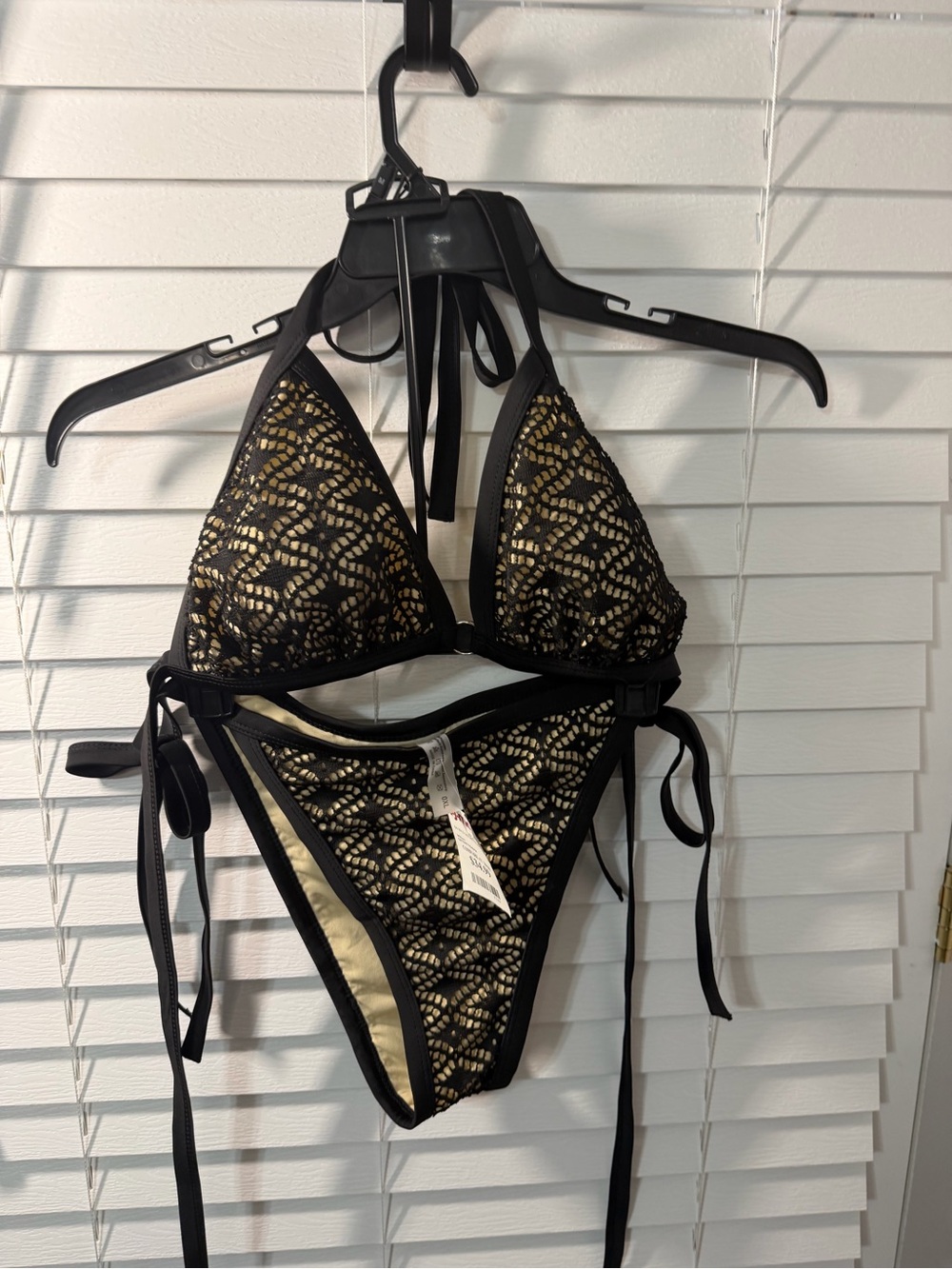 Black and Gold Lace Triangle Bikini